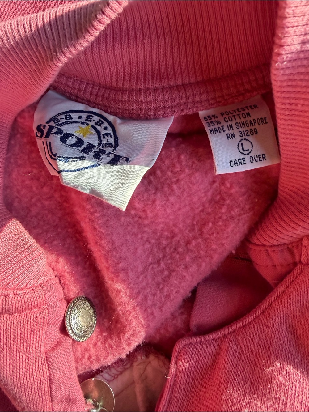 Late 80s/90s EB Sport Bubblegum Pink Mock Neck Collar w/3 Button Quarter-Placket - Picture 6 of 6